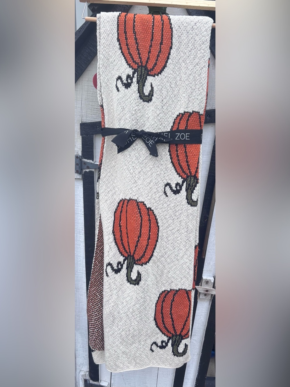 Holiday Pumpkin Knit Throw Blanket - Orange & Cream